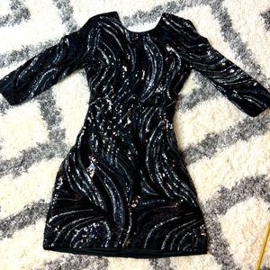 Express sequins midi black dress with open back size 8